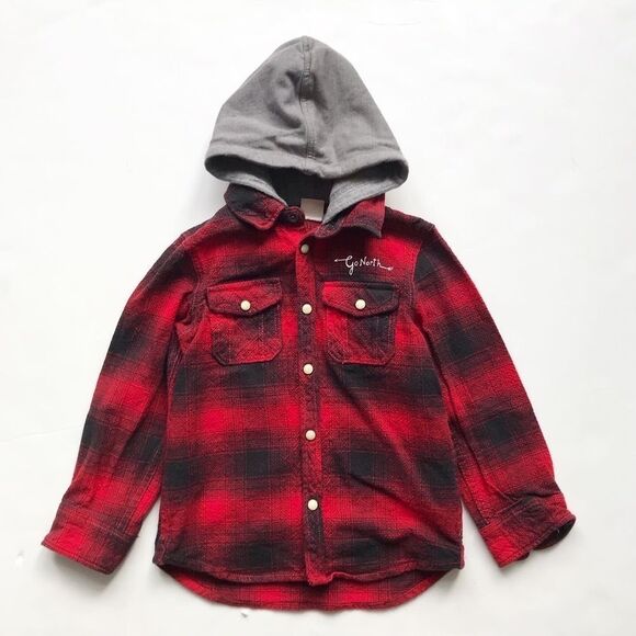 H&M hooded plaid snap shirt/ light jacket  EUC 4-5Y - Picture 1 of 6